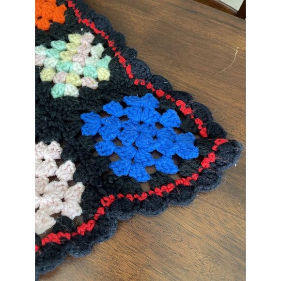 Vintage Granny Square Afghan Handmade Knitted Throw Lap Blanket - Picture 9 of 12